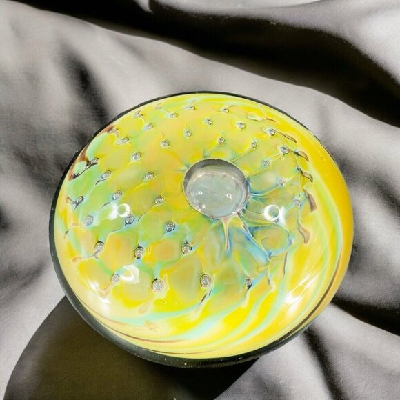 1987 Hand Blown Glass Paperweight Artist Signed Eye Small Bubbles Multicolor Vtg - Picture 3 of 16